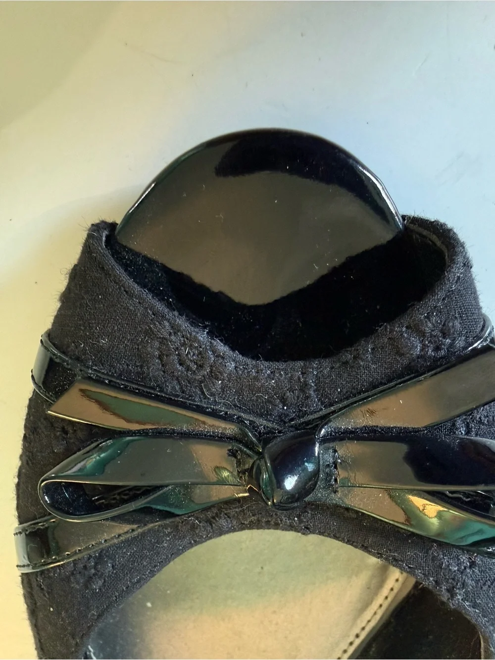 Kelly & Katie Black Peep-Toe Bow Flats Sz 10